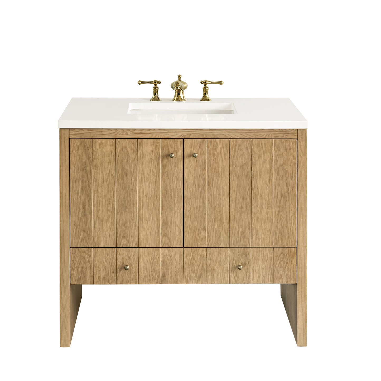Hudson 36" Single Vanity, Light Natural Oak w/ 3CM White Zeus Top James Martin Vanities