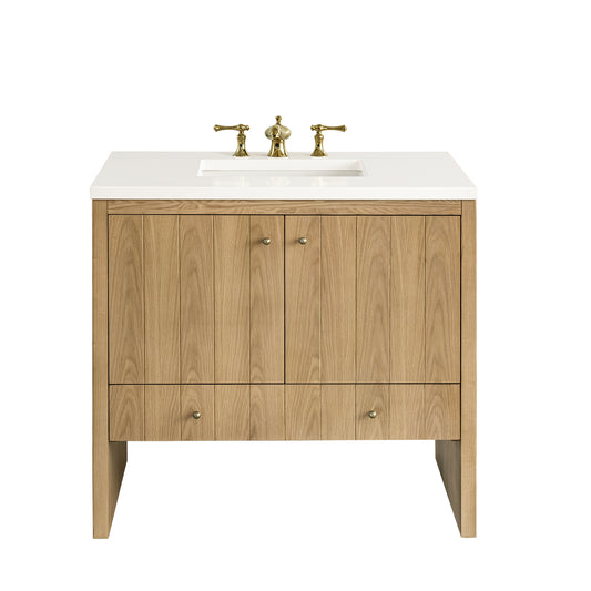 Hudson 36" Single Vanity, Light Natural Oak w/ 3CM White Zeus Top James Martin Vanities