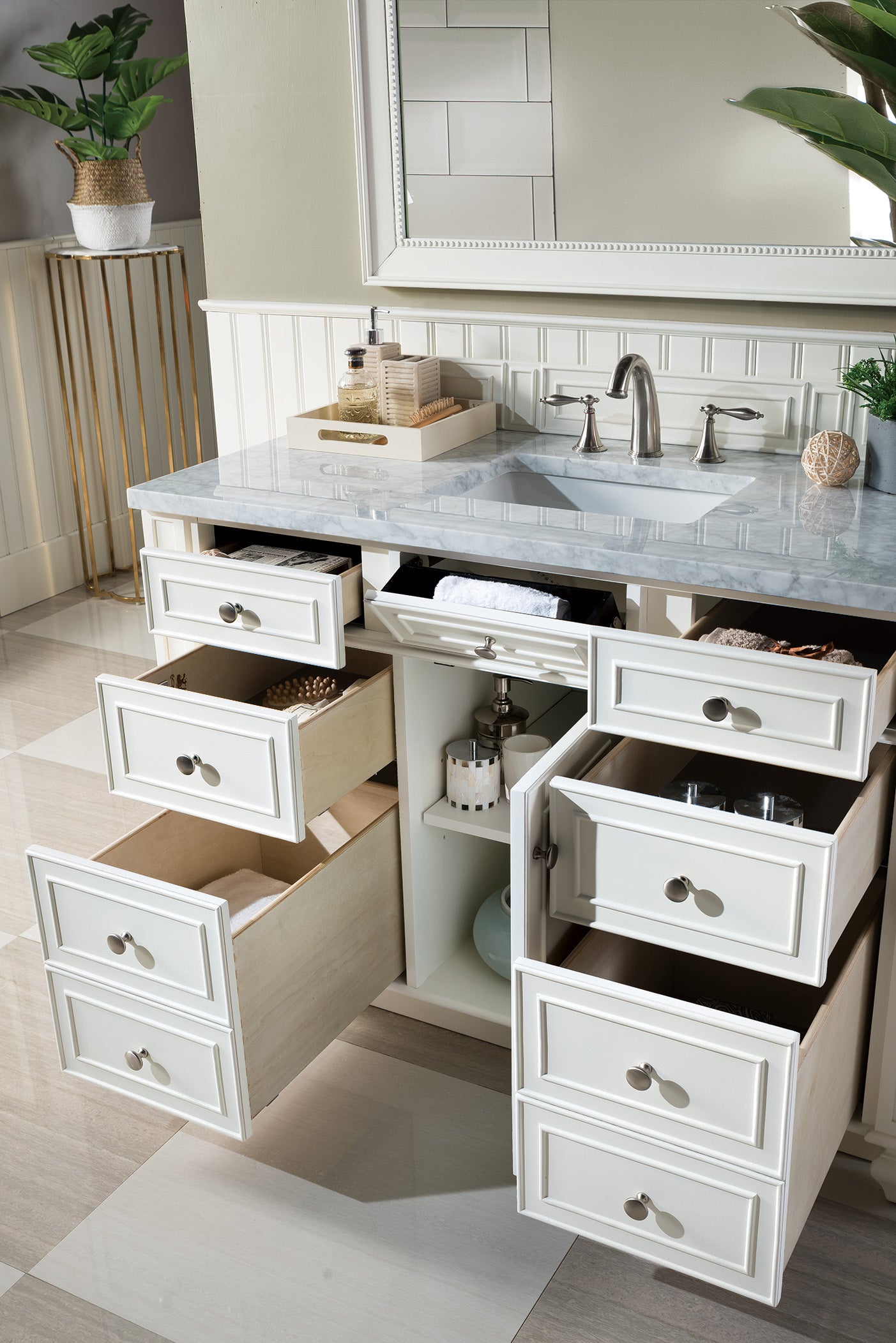 Bathroom Vanities Outlet Atlanta Renovate for LessBristol 48" Single Vanity, Bright White, w/ 3 CM Carrara Marble Top