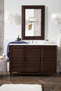 Portland 48" Single Vanity, Burnished Mahogany, w/ 3 CM White Zeus Quartz Top James Martin Vanities