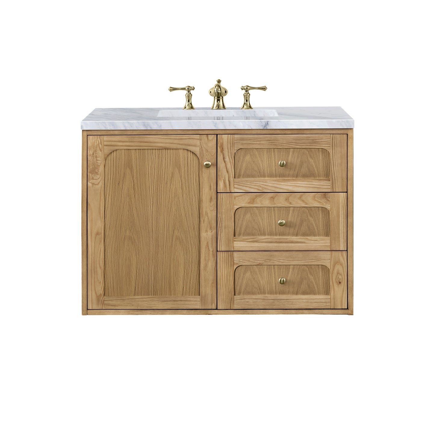Laurent 36" Single Vanity, Light Natural Oak w/ 3CM Carrara Marble Top James Martin Vanities