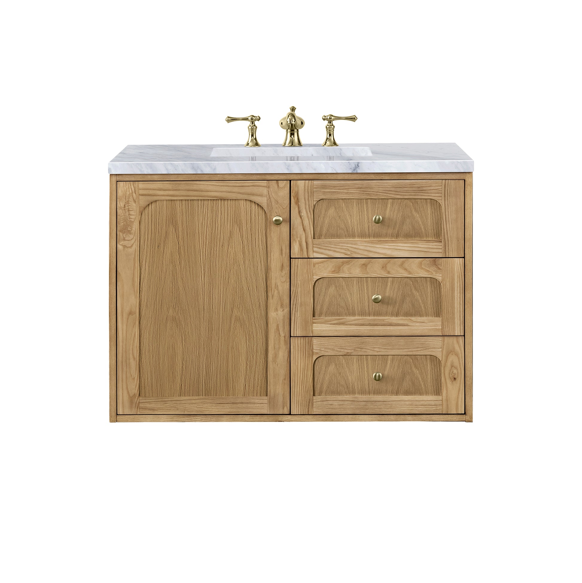Laurent 36" Single Vanity, Light Natural Oak w/ 3CM Carrara Marble Top James Martin Vanities