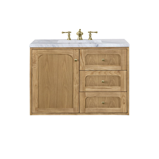 Laurent 36" Single Vanity, Light Natural Oak w/ 3CM Carrara Marble Top James Martin Vanities