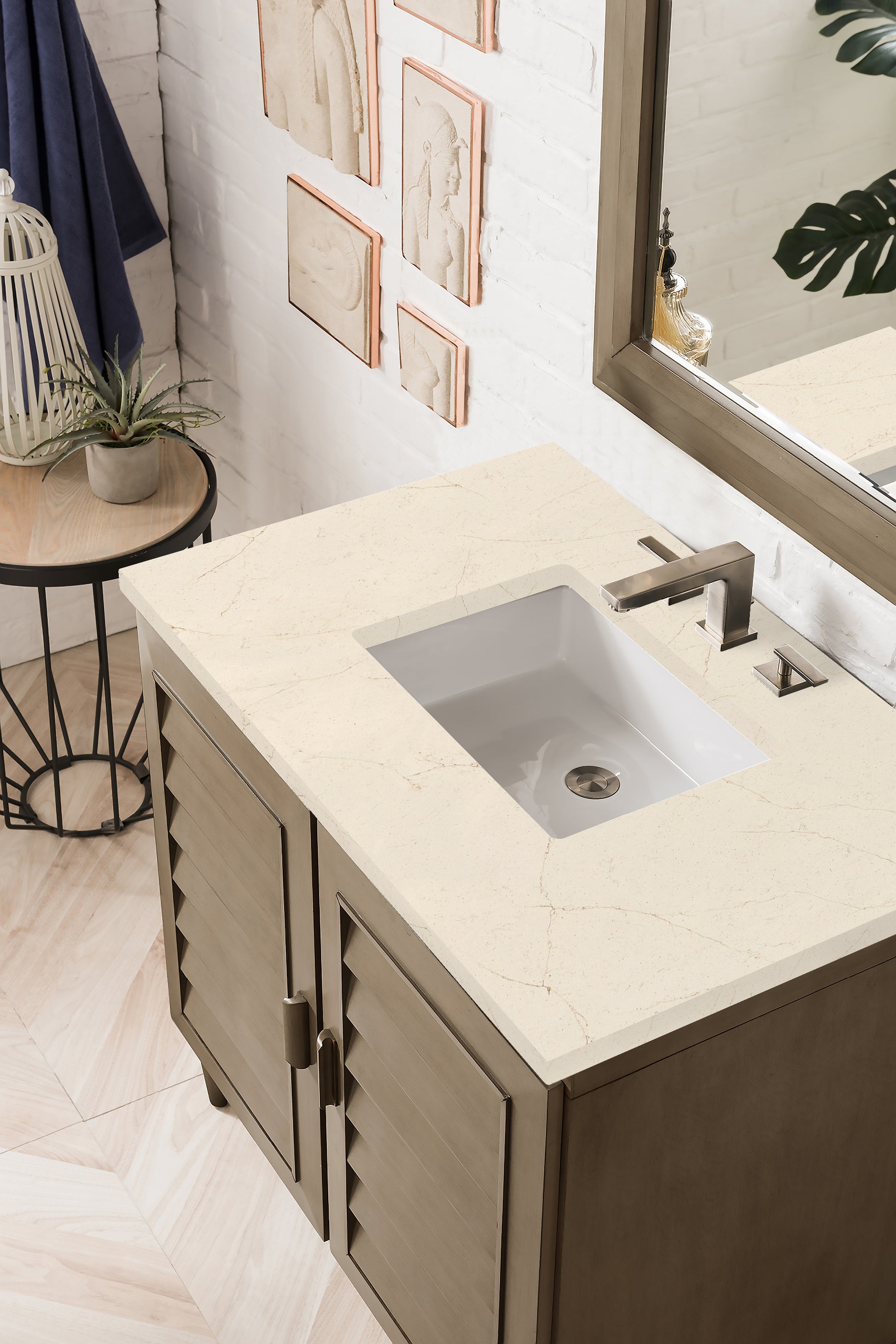 Portland 36" Single Vanity Whitewashed Walnut, w/ 3 CM Eternal Marfil Quartz Top James Martin Vanities