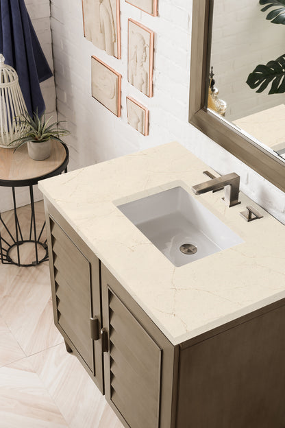 Portland 36" Single Vanity Whitewashed Walnut, w/ 3 CM Eternal Marfil Quartz Top James Martin Vanities
