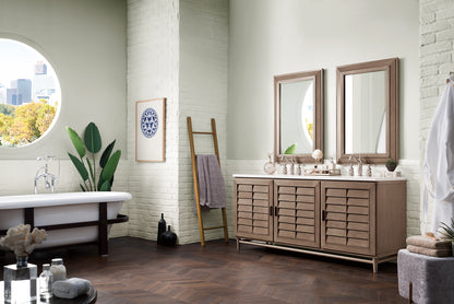 Portland 72" Double Vanity Whitewashed Walnut w/ 3 CM Arctic Fall Solid Surface Top James Martin Vanities