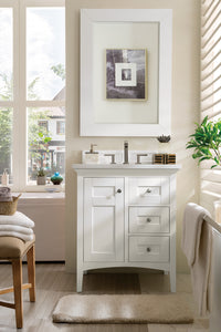 Palisades 30" Single Vanity, Bright White, w/ 3 CM White Zeus Quartz Top James Martin Vanities