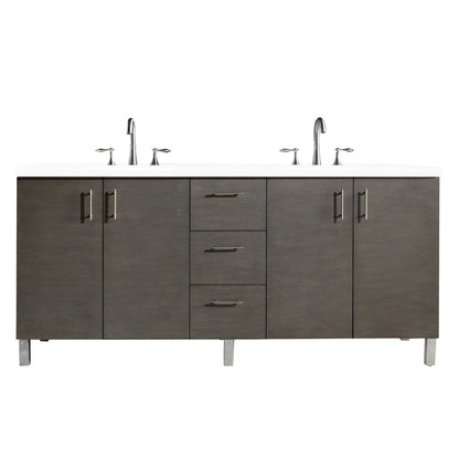 Metropolitan 72" Double Vanity, Silver Oak, w/ 3 CM White Zeus Quartz Top James Martin Vanities