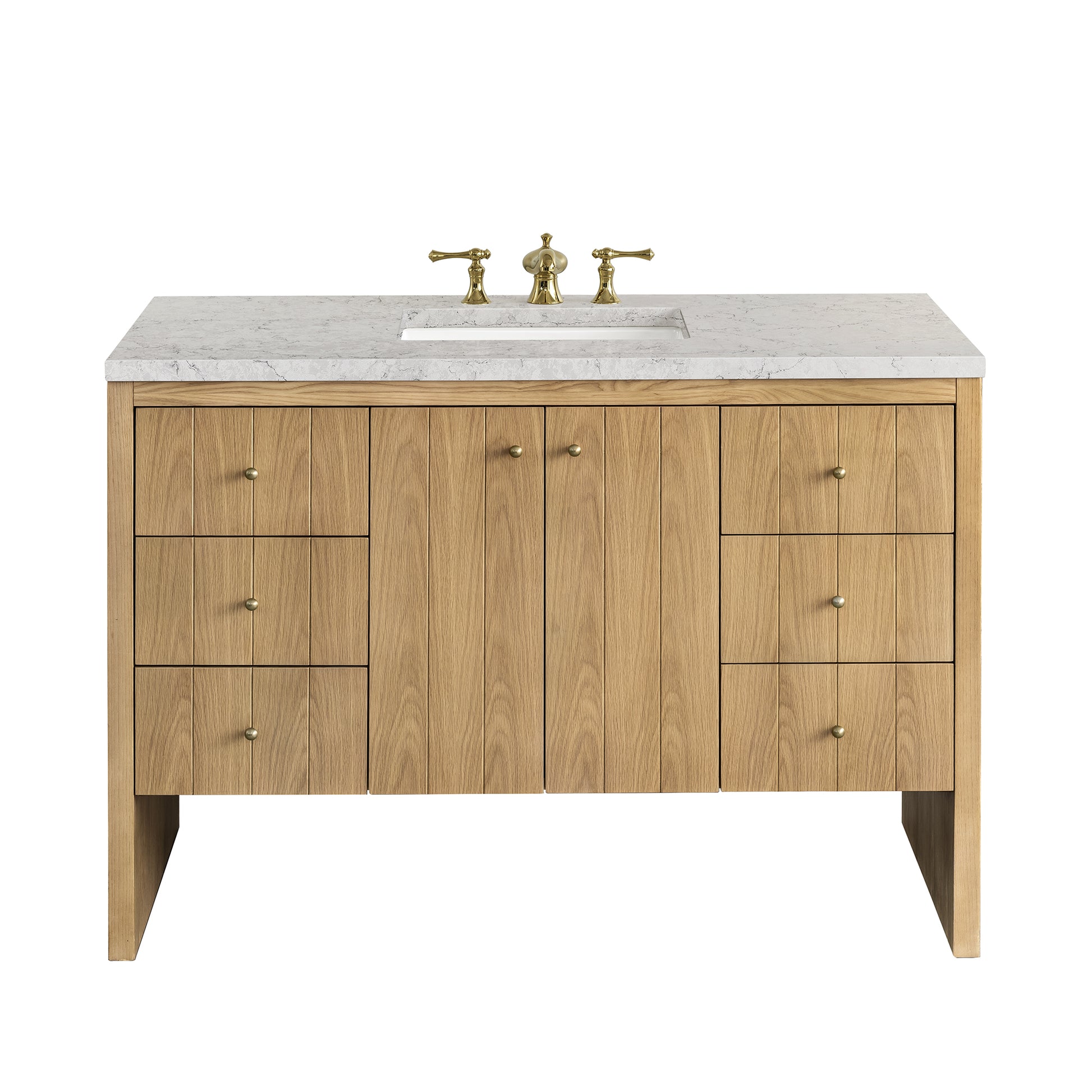 Hudson 48" Single Vanity, Light Natural Oak w/ 3CM Eternal Jasmine Pearl Top James Martin Vanities