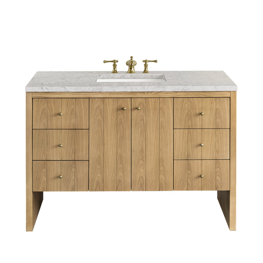 Hudson 48" Single Vanity, Light Natural Oak w/ 3CM Eternal Jasmine Pearl Top James Martin Vanities