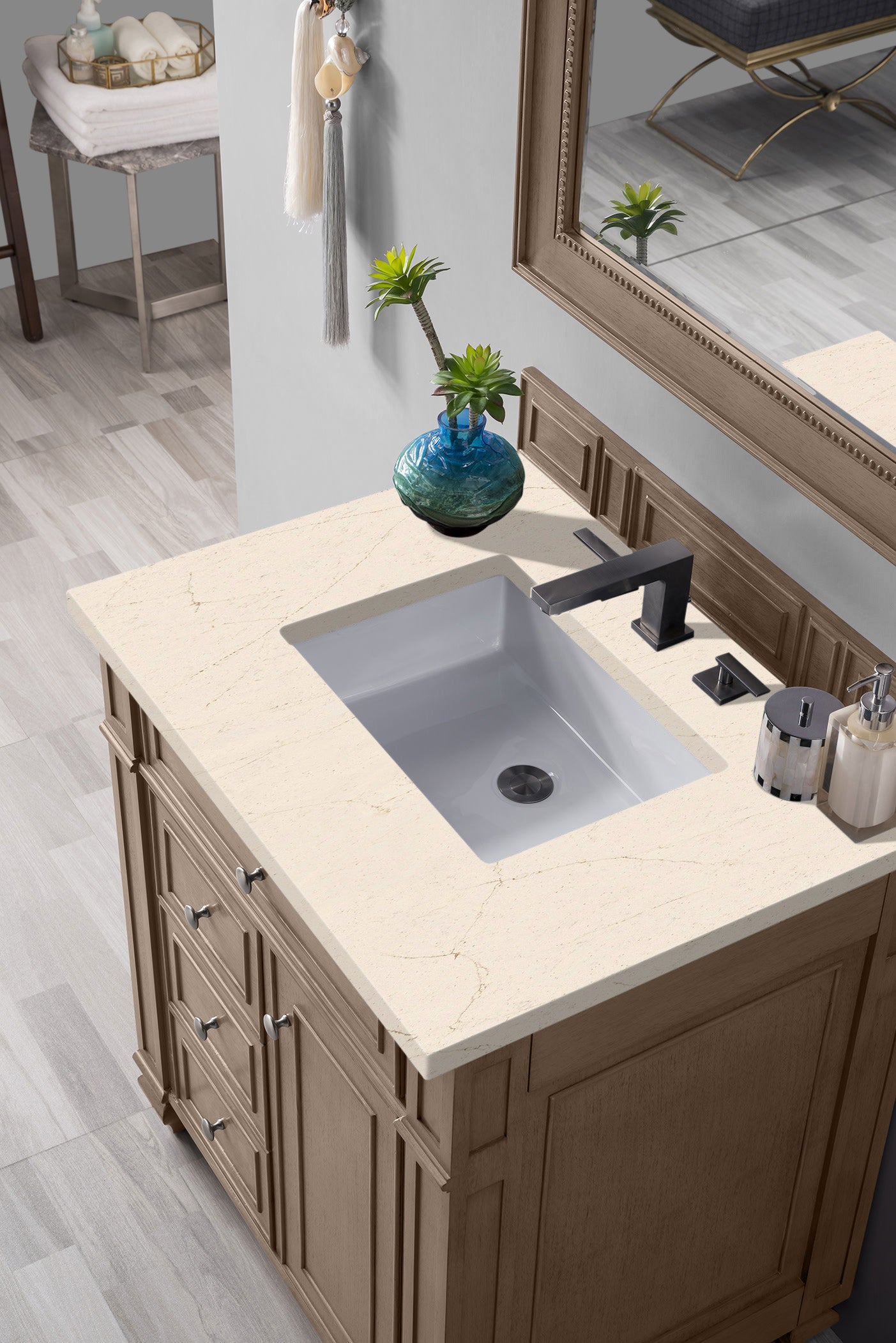 Bristol 30" Single Vanity, Whitewashed Walnut, w/ 3 CM Eternal Marfil Quartz Top James Martin Vanities