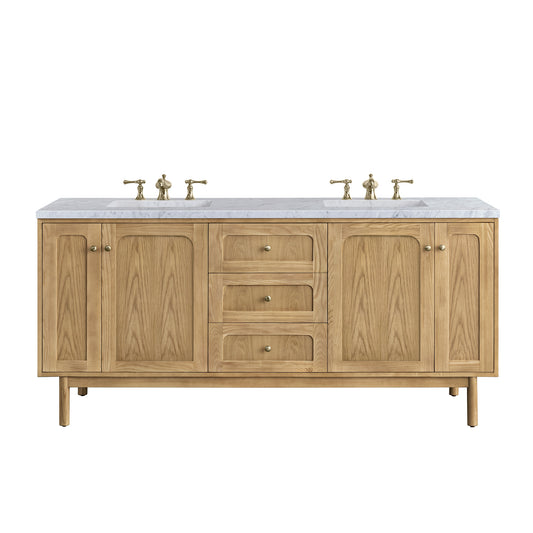 Laurent 72" Double Vanity, Light Natural Oak w/ 3CM Carrara Marble Top James Martin Vanities