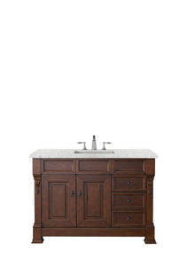 Brookfield 48" Single Vanity, Warm Cherry w/ 3 CM Eternal Jasmine Pearl Quartz Top James Martin Vanities