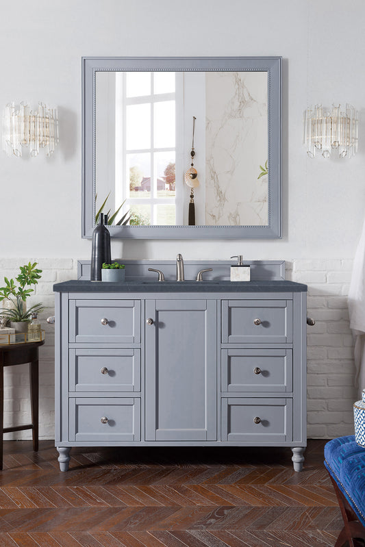 Copper Cove Encore 48" Single Vanity, Silver Gray w/ 3 CM Charcoal Soapstone Quartz Top James Martin Vanities