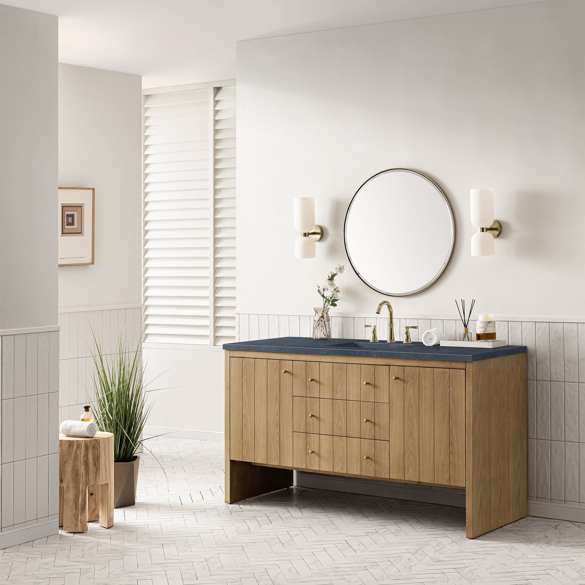 Hudson 60" Single Vanity, Light Natural Oak w/ 3CM Charcoal Soapstone Top James Martin Vanities