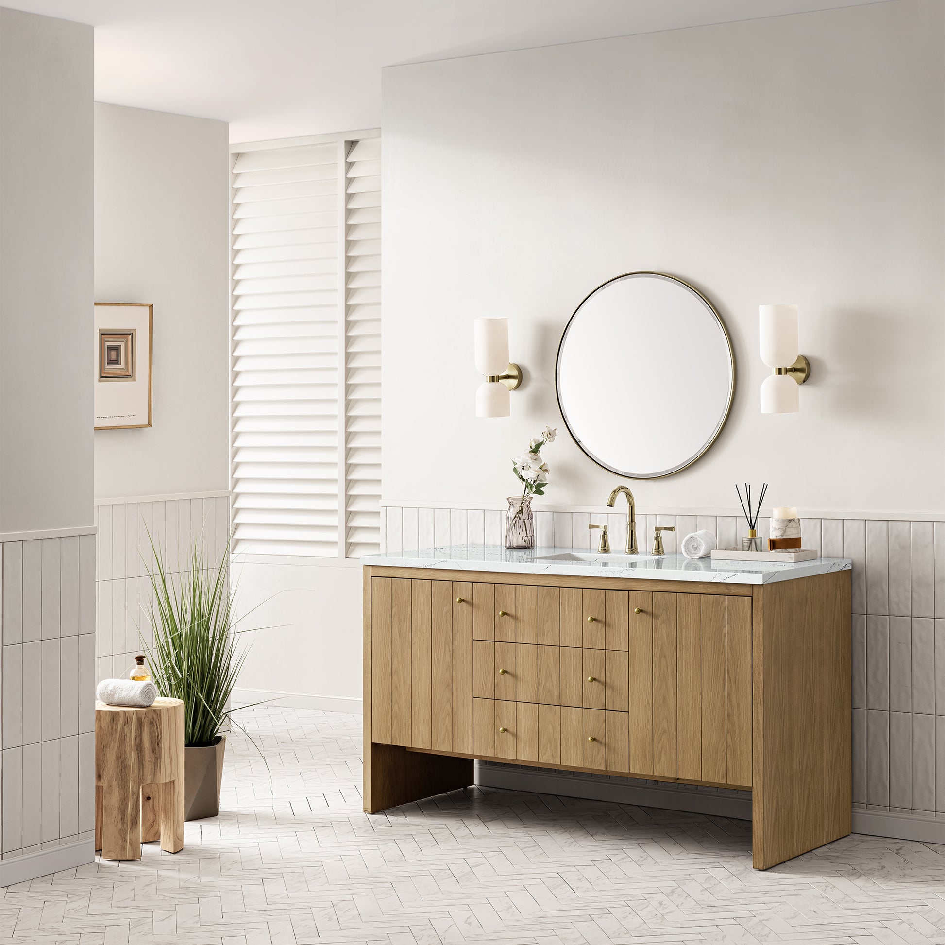 Hudson 60" Single Vanity, Light Natural Oak w/ 3CM Ethereal Noctis Top James Martin Vanities