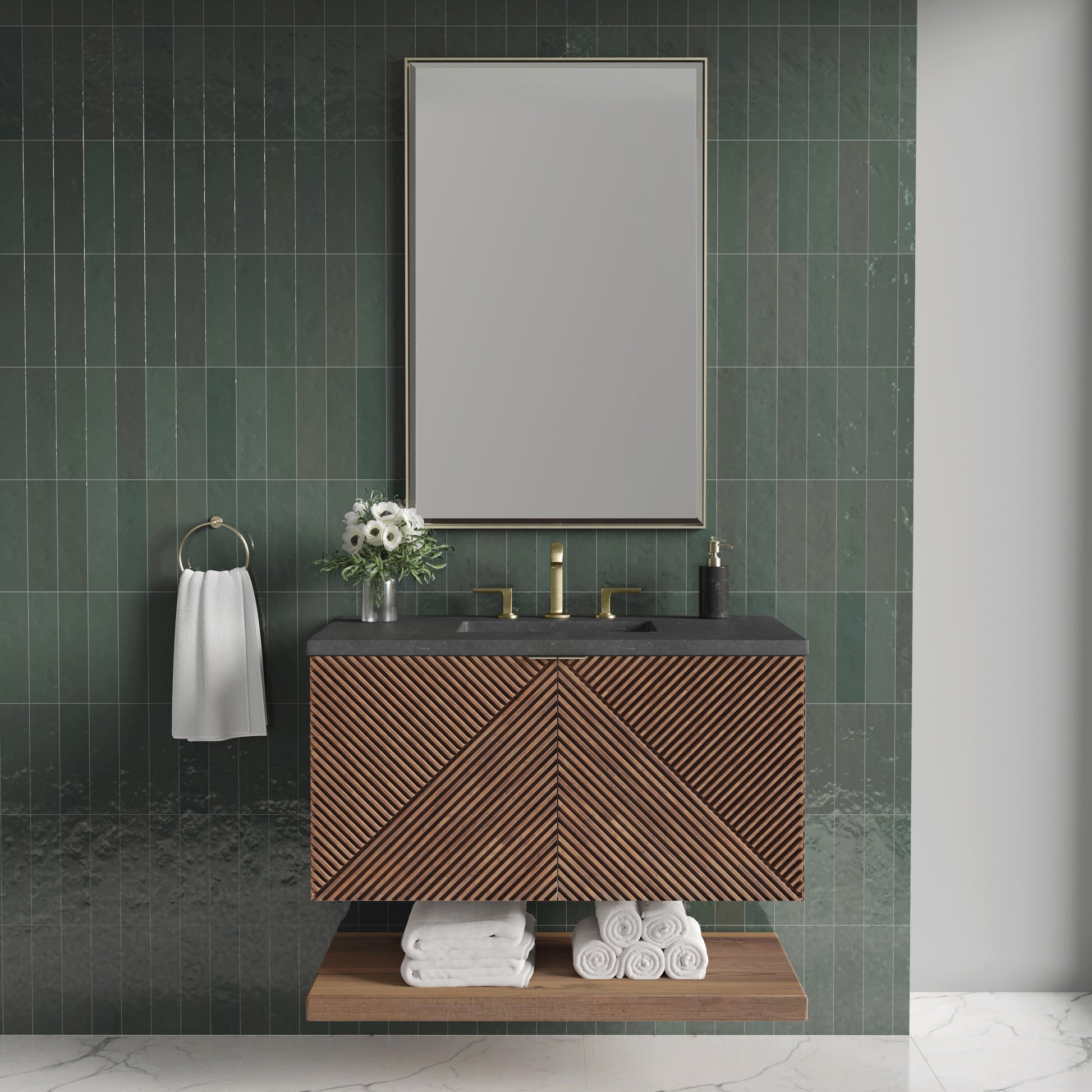 Marcello 36" Single Vanity, Chestnut w/ 3CM Charcoal Soapstone Top James Martin Vanities