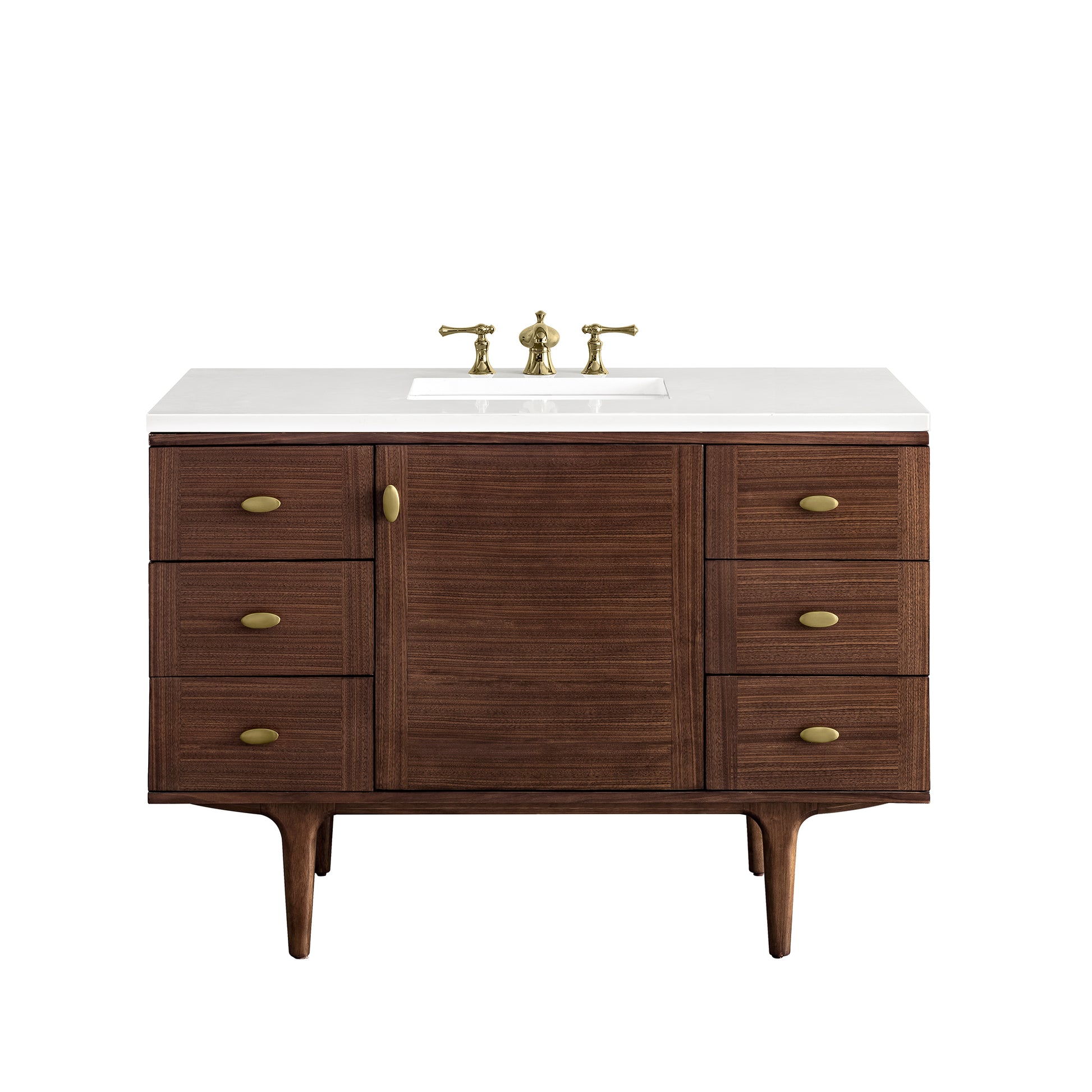 Amberly 48" Single Vanity, Mid-Century Walnut w/ 3CM White Zeus Top James Martin Vanities