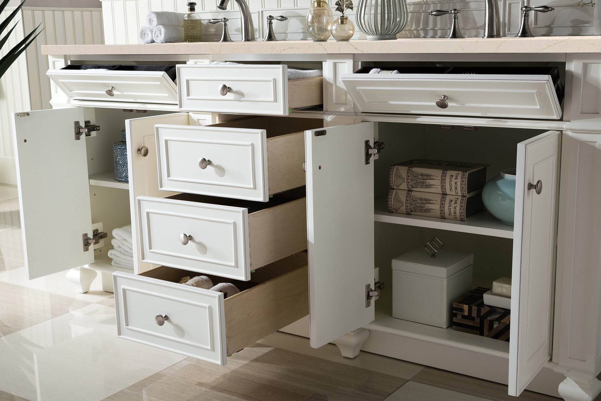 Bristol 72" Double Vanity, Bright White, w/ 3 CM Eternal Marfil Quartz Top James Martin Vanities