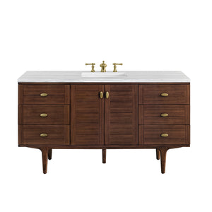 Amberly 60" Single Vanity, Mid-Century Walnut w/ 3CM Arctic Fall Top James Martin Vanities