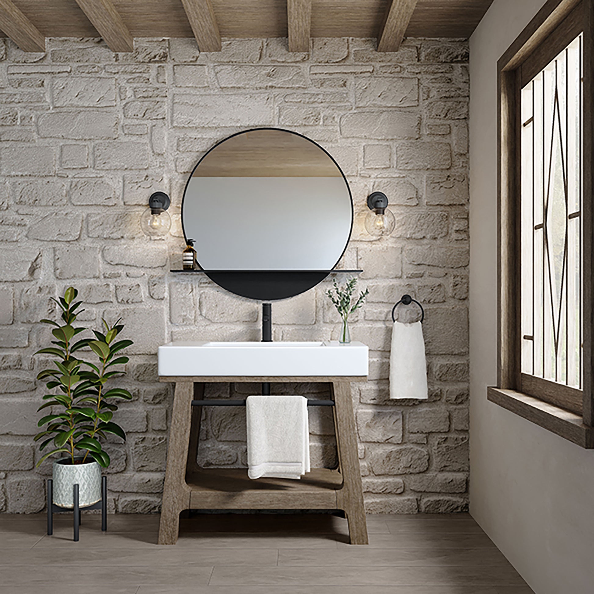 Auburn 36" Sink Console, Weathered Timber w/ Glossy White Mineral Composite Top James Martin Vanities