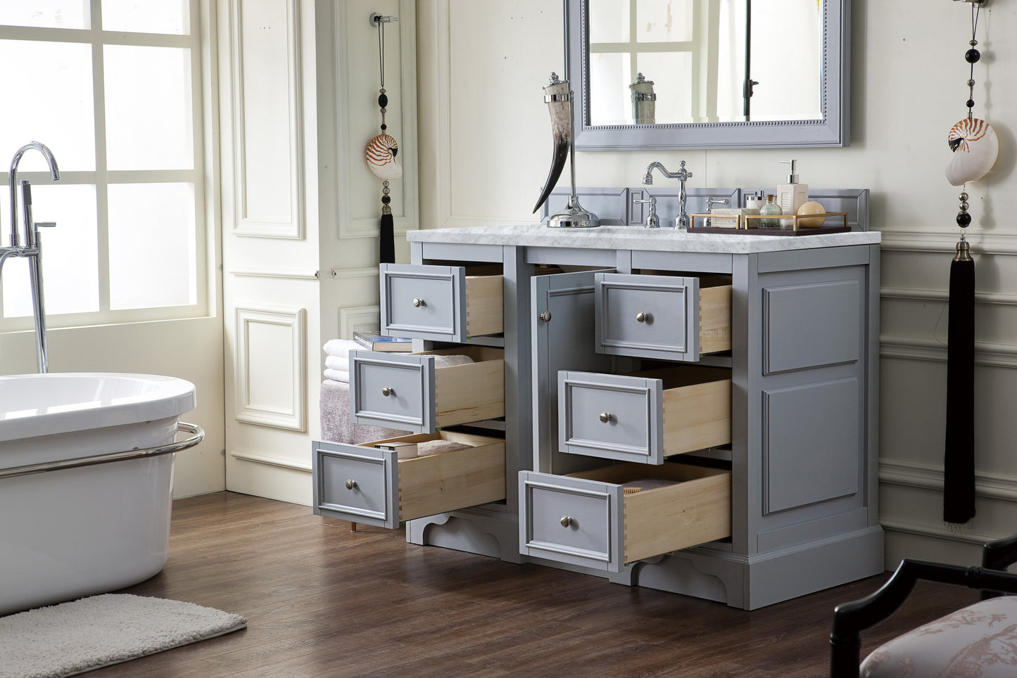 Bathroom Vanities Outlet Atlanta Renovate for LessDe Soto 48" Single Vanity, Silver Gray w/ 3 CM Carrara Marble Top