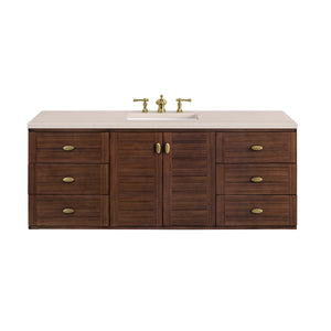 Amberly 60" Single Vanity, Mid-Century Walnut w/ 3CM Eternal Marfil Top James Martin Vanities