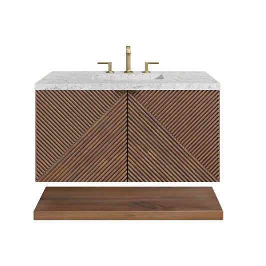 Marcello 36" Single Vanity, Chestnut w/ 3CM Eternal Jasmine Pearl Top James Martin Vanities