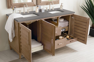 Portland 60" Double Vanity Whitewashed Walnut, w/ 3 CM Grey Expo Quartz Top James Martin Vanities