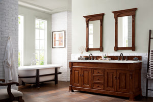 Brookfield 72" Double Vanity, Warm Cherry w/ 3 CM Eternal Jasmine Pearl Quartz Top James Martin Vanities