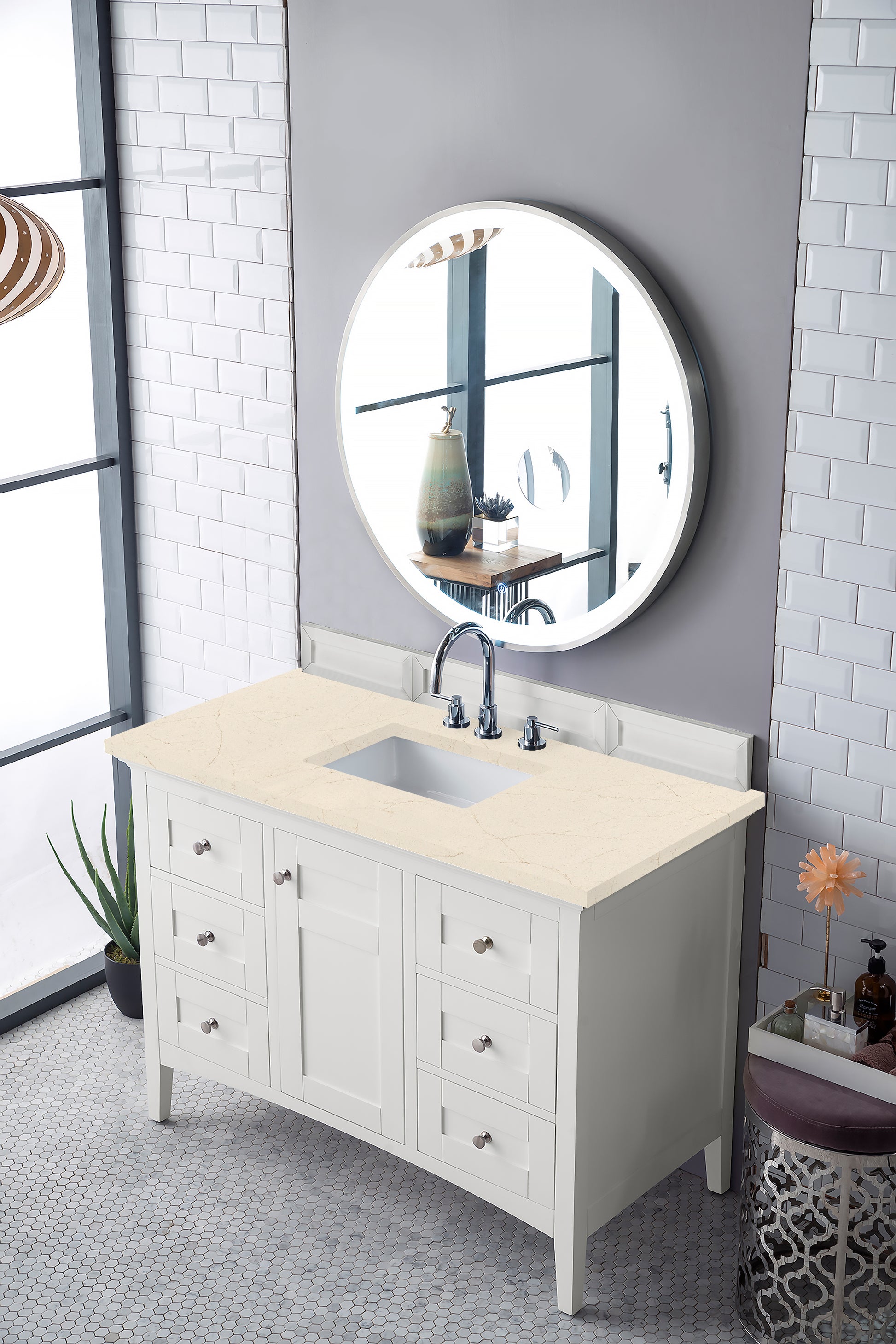 Palisades 48" Single Vanity, Bright  White, w/ 3 CM Eternal Marfil Quartz Top James Martin Vanities