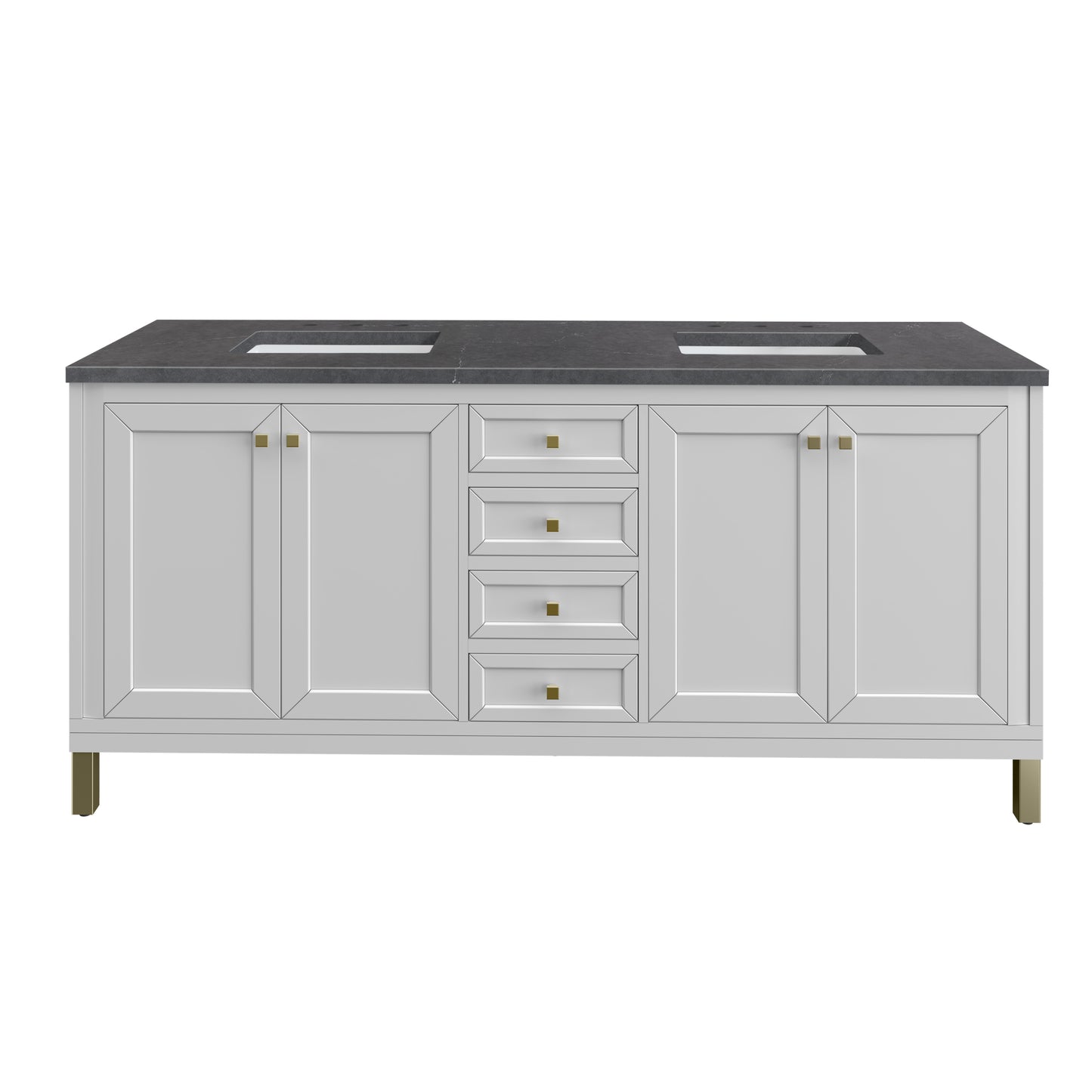 Chicago 72" Double Vanity, Glossy White w/ 3CM Charcoal Soapstone Top James Martin Vanities