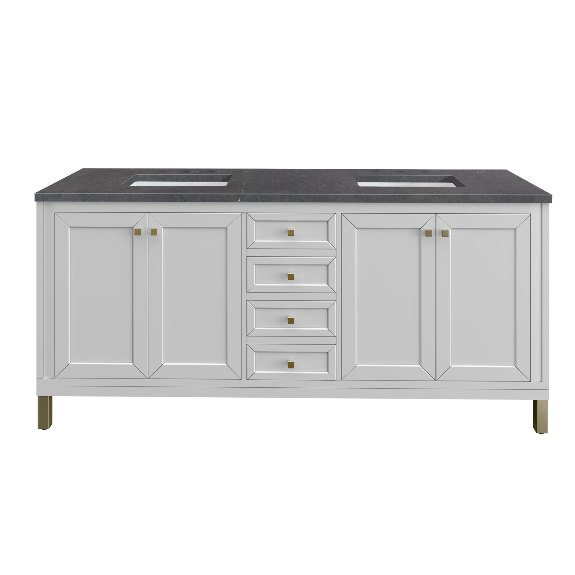 Chicago 72" Double Vanity, Glossy White w/ 3CM Charcoal Soapstone Top James Martin Vanities