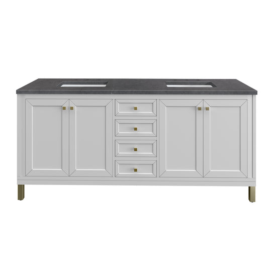 Chicago 72" Double Vanity, Glossy White w/ 3CM Charcoal Soapstone Top James Martin Vanities
