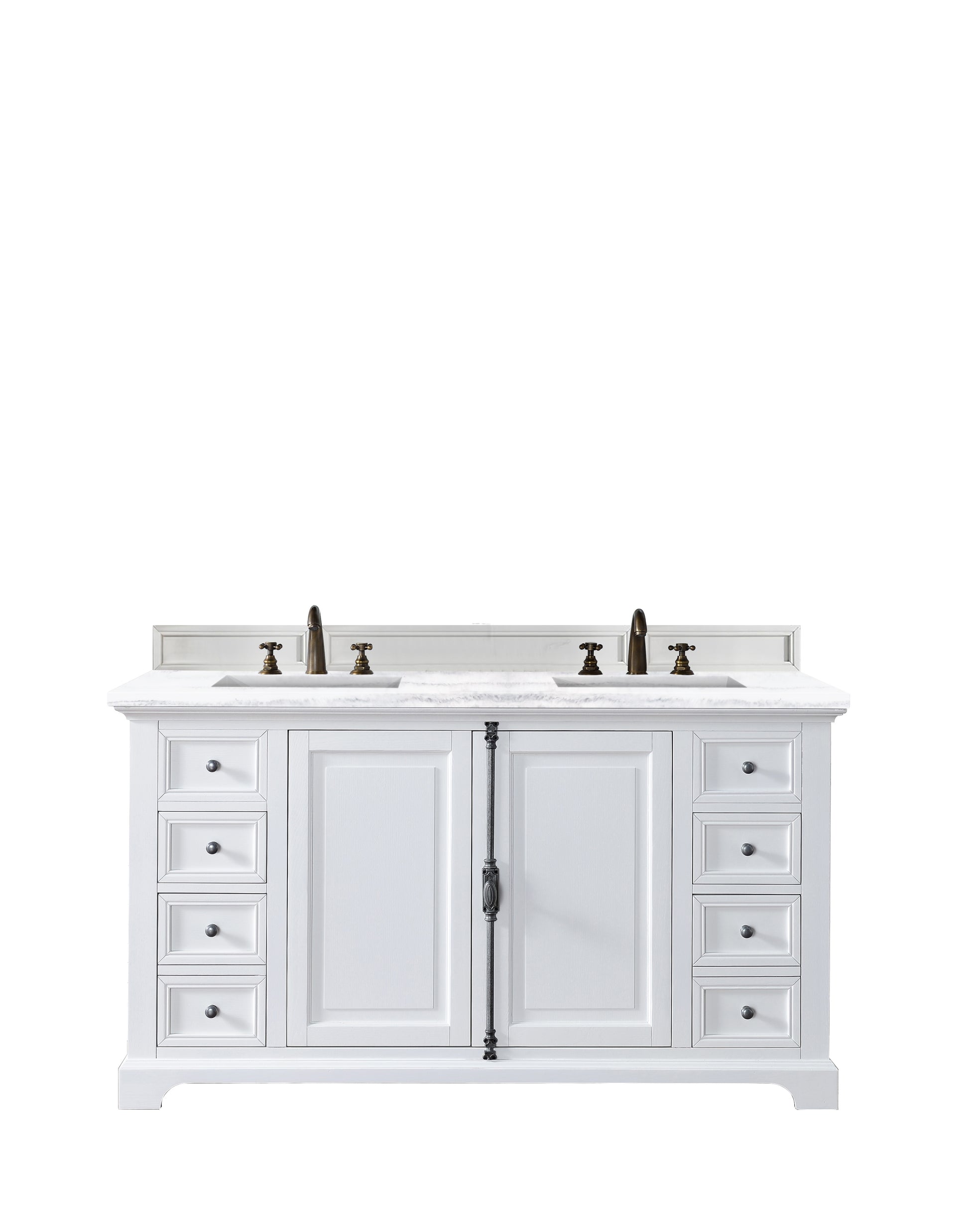 Providence 60" Bright White Double Vanity w/ 3 CM Arctic Fall Solid Surface Top James Martin