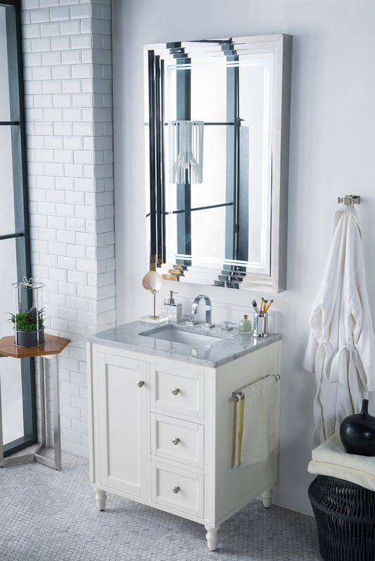 Copper Cove Encore 30" Single Vanity, Bright White w/ 3 CM Carrara Marble Top James Martin Vanities