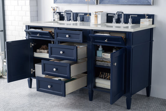 Brittany 60" Victory Blue Double Vanity w/ 3 CM Eternal Jasmine Pearl Quartz Top James Martin Vanities