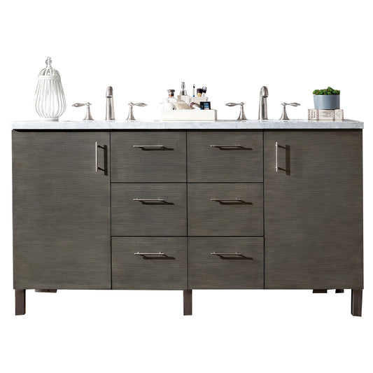 Metropolitan 60" Silver Oak Double Vanity w/ 3 CM Arctic Fall Solid Surface Top James Martin Vanities