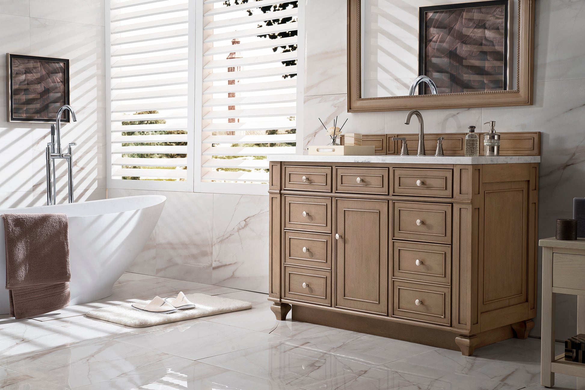 Bristol 48" Single Vanity, Whitewashed Walnut, w/ 3 CM Arctic Fall Solid Surface Top James Martin Vanities