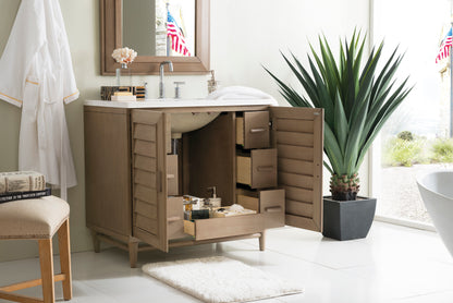 Portland 36" Single Vanity Whitewashed Walnut w/ 3 CM Arctic Fall Solid Surface Top James Martin Vanities
