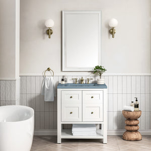 Breckenridge 30" Single Vanity, Bright White w/ 3CM Cala Blue Top James Martin Vanities