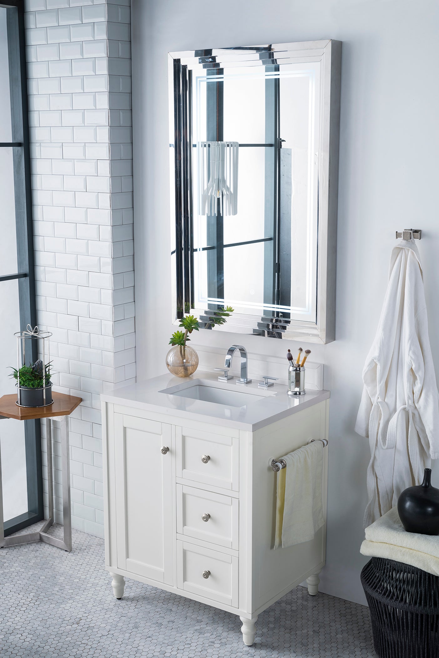 Copper Cove Encore 30" Single Vanity, Bright White w/ 3 CM White Zeus Quartz Top James Martin Vanities