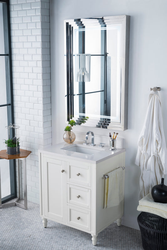 Copper Cove Encore 30" Single Vanity, Bright White w/ 3 CM White Zeus Quartz Top James Martin Vanities