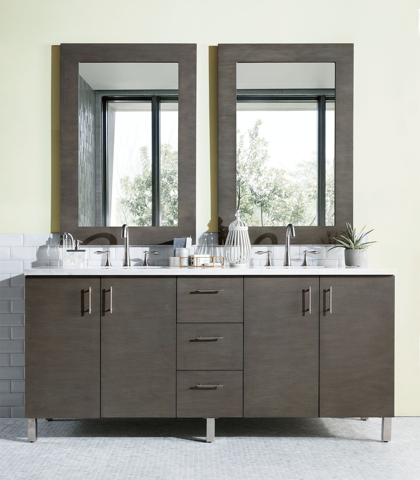 Metropolitan 72" Silver Oak Double Vanity w/ 3 CM Arctic Fall Solid Surface Top James Martin Vanities