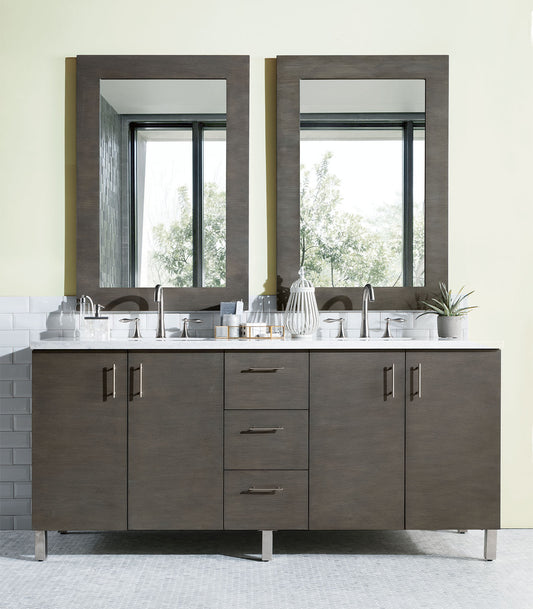 Metropolitan 72" Silver Oak Double Vanity w/ 3 CM Arctic Fall Solid Surface Top James Martin Vanities
