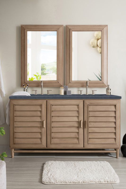Portland 60" Double Vanity Whitewashed Walnut, w/ 3 CM Charcoal Soapstone Quartz Top James Martin Vanities