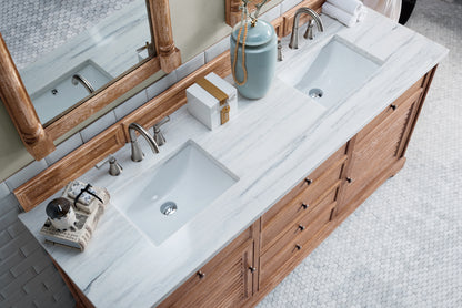 Savannah 72" Driftwood Double Vanity w/ 3 CM Arctic Fall Solid Surface Top James Martin Vanities