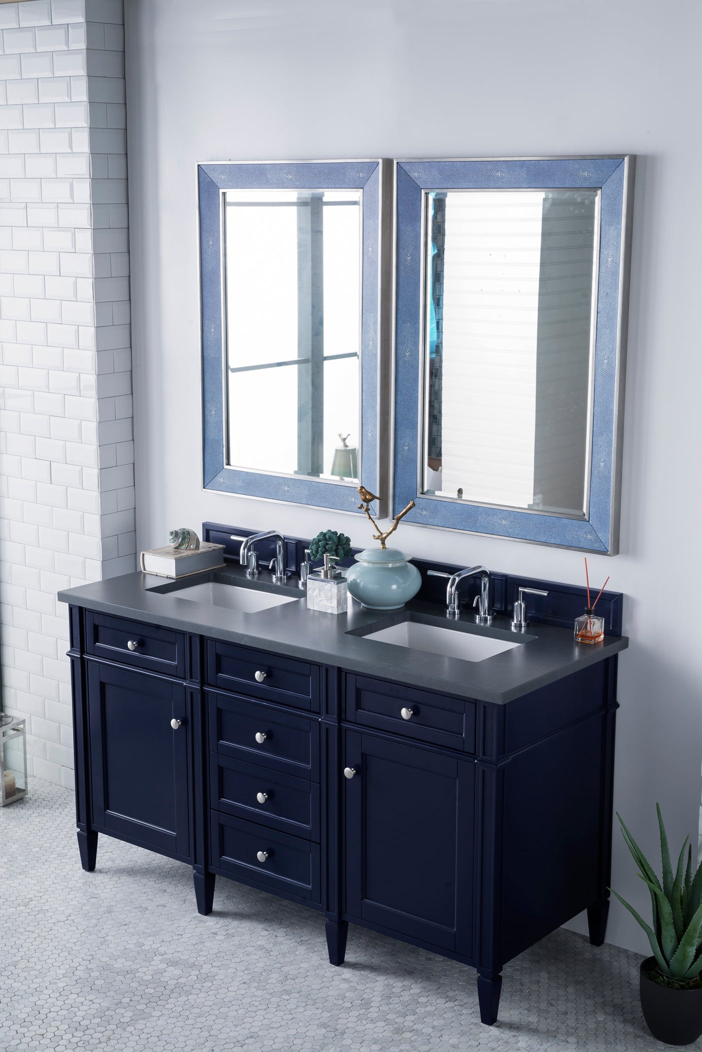 Brittany 60" Victory Blue Double Vanity w/ 3 CM Charcoal Soapstone Quartz Top James Martin Vanities