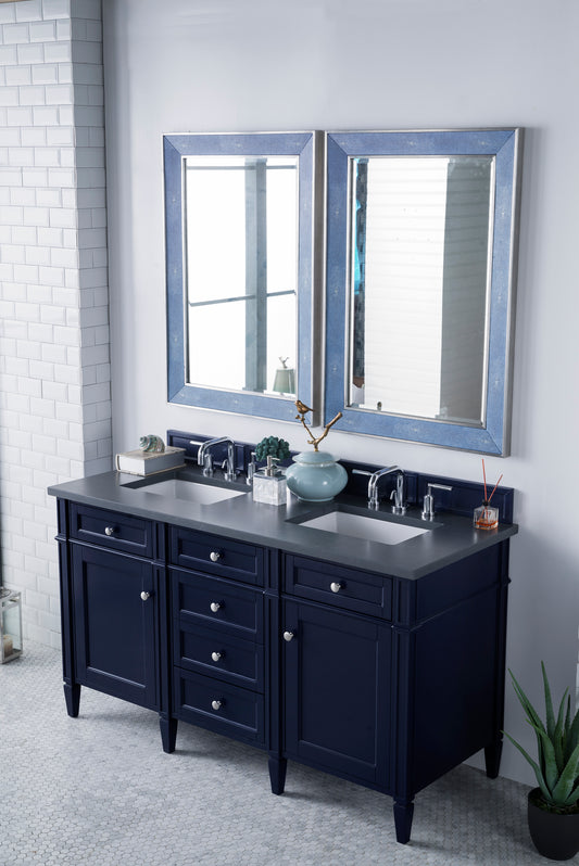 Brittany 60" Victory Blue Double Vanity w/ 3 CM Charcoal Soapstone Quartz Top James Martin Vanities