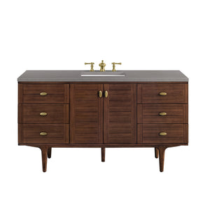 Amberly 60" Single Vanity, Mid-Century Walnut w/ 3CM Grey Expo Top James Martin Vanities